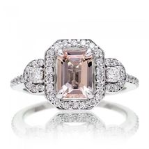 Emerald Cut Morganite 14k White Gold Plated Women Engagement Ring - £67.25 GBP