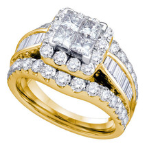 14k Yellow Gold Princess Diamond Cluster Bridal Wedding Engagement Ring 2.00 - £2,047.13 GBP
