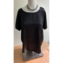 Classic BB Dakota black satin top with front pocket oversized shirt sz s... - $9.99