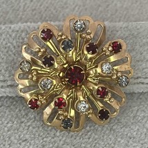 Vintage Gold Tone Red White Blue Rhinestone Flower Brooch Pendant 1950s ... - $503.68 MXN