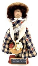 Vintage Wooden Teacher Doll w/ Chalkboard, Basket Outfit, Straw Hat &amp; Glass 1994 - £3.16 GBP