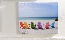 Beach Chairs Framed Print Stretched Canvas UV Protection 20" long x 16" high - $35.63