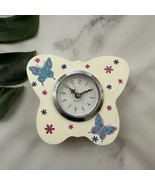 Vintage Y2k Butterfly Shaped Table Clock White Pink Glitter Flowers Small - £17.83 GBP