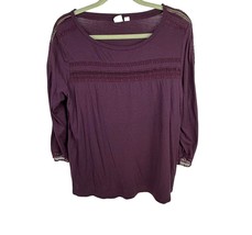 GAP Luxe Crochet-Trim Top Maroon 3/4-Sleeve Size M - $276.80 MXN