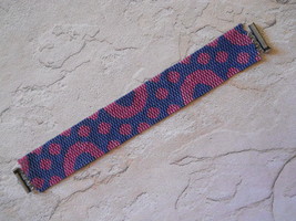 Bracelet: Pink &amp; Blue &quot;Circles &amp; Dots&quot;, Peyote Stitch, Tube Clasp - £30.56 GBP