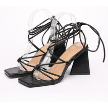 New Summer Women Sandals Fashion Cross-Tied Strange High Heels Shoes Sexy Square - £39.26 GBP