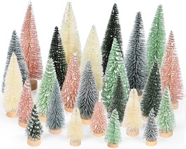 25 Pieces Artificial Frosted Sisal Christmas Tree Bottle Brush Trees with Wood B - £31.65 GBP