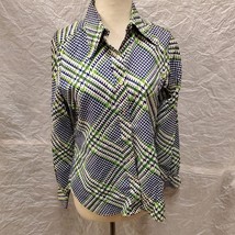 Vintage Women&#39;s Green and Blue Patterned Button Up, no size, no label - £27.23 GBP