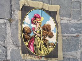 Lady Renaissance in long dress, cross stitch vintage gobelin needlepoint... - $30.00