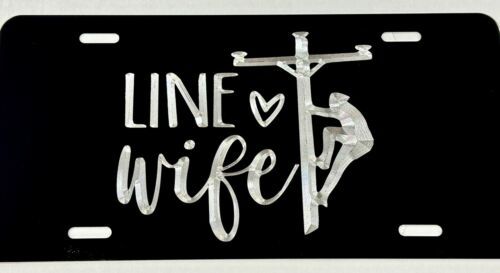 Lineman Line Wife Diamond Etched Engraved License Plate Black Metal Car Tag