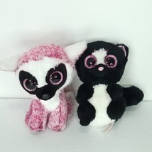 Ty Beanie Boo Flora Skunk Leeann Lemur 6” Plush Pink Glitter Eyes Lot of 2 - $22.76