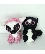 Ty Beanie Boo Flora Skunk Leeann Lemur 6” Plush Pink Glitter Eyes Lot of 2 - £17.89 GBP