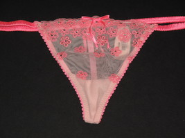 NWT Very Sexy Embellished Embroidered Sheer Pale&amp; Neon Pink Low-Rise V-S... - $32.50