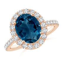 ANGARA 3.92 Ct Oval London Blue Topaz Halo Ring with ... - $2,510.10