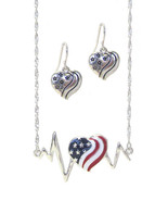 Heartbeat American Pendant Necklace And Earrings Set White Gold - £11.90 GBP