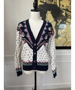 Vintage 90s Margules Cardigan Fair Isle Button Deep Vee Cotton Ramie S - $346.09 MXN