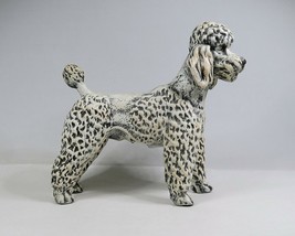 Poodle Figurine White Ceramic Gray Accents 5.5&quot;x6&quot; Unmarked Dog Figure - £15.74 GBP