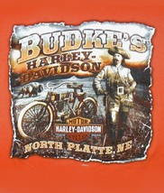 Harley Davidson Orange 3XL Long Sleeve Shirt BUDKE&#39;S of North Platte, Ne... - £15.85 GBP