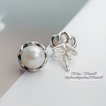 925 Silver / 14K gold-plated ,  Cultured Elegance with White Pearl Stud Earrings - £13.04 GBP