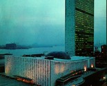 Night View United Nations Building New York NY NYC UNP Chrome Postcard - $2.92