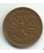 1937 Canada One cent Coin Canadian Penny w/ Crossed Branch &amp; King George VI - $1,820.47 MXN