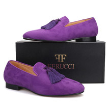 Handmade Men FERUCCI Purple suede with Big Purple Tassel Slippers loafers Flat - £136.62 GBP