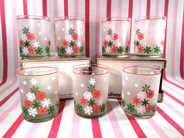 Festive Vintage Culver 7pc Frosted Snowflake #323 Tumbler Rocks Glasses + Boxes - £29.89 GBP