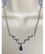 AMETHYST Cubic Zirconia Necklace in Sterling Silver - 18 inches long - £43.80 GBP