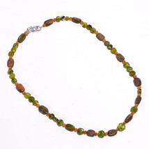 Natural Peridot Unakite Carnelian Gemstone Mix Shape Beads Necklace 17&quot; UB-6803 - £7.84 GBP