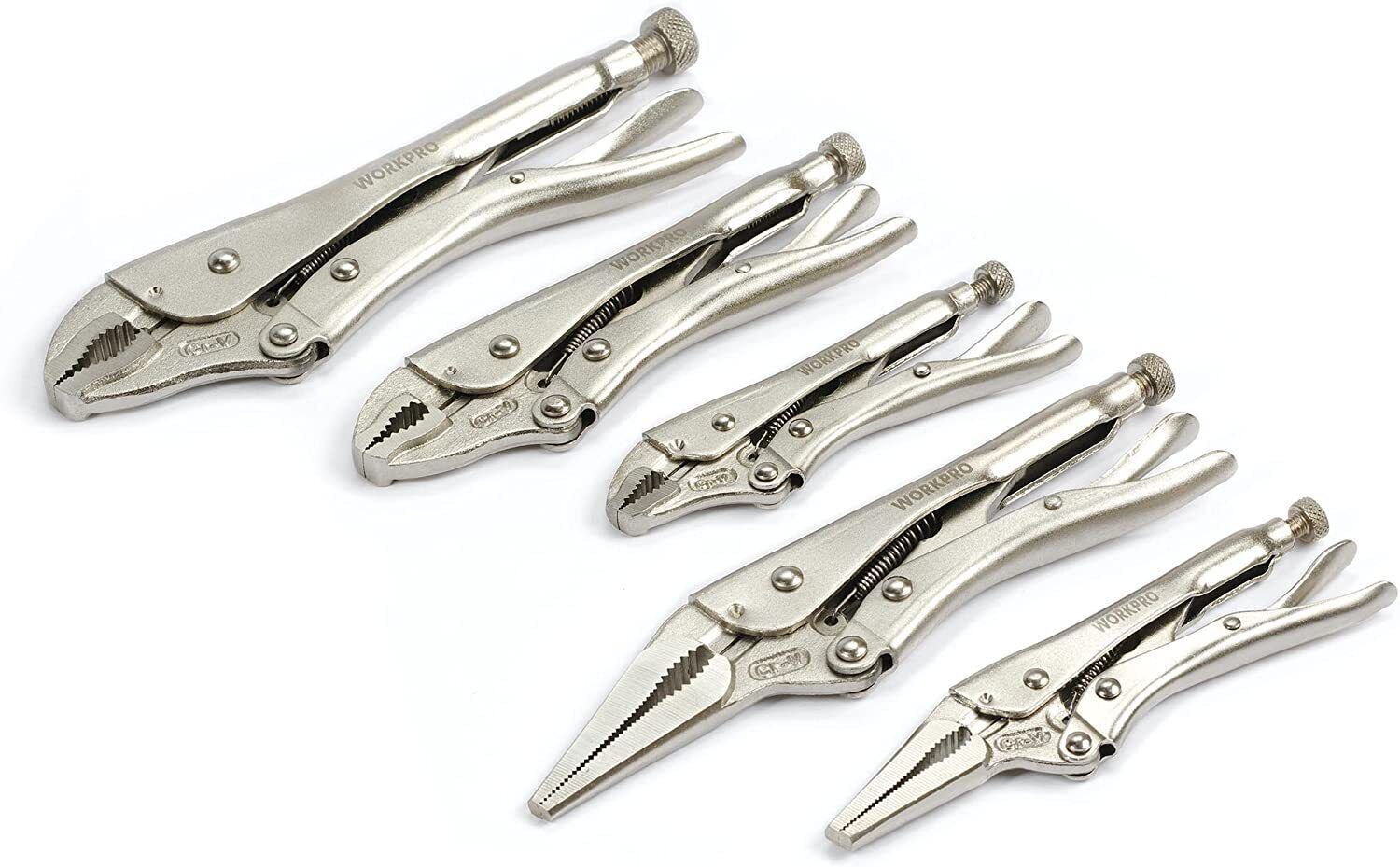 Primary image for WORKPRO 5PC Locking Pliers Set 5/7/10" Curved Jaw Pliers 6.5/9" Long Nose Pliers