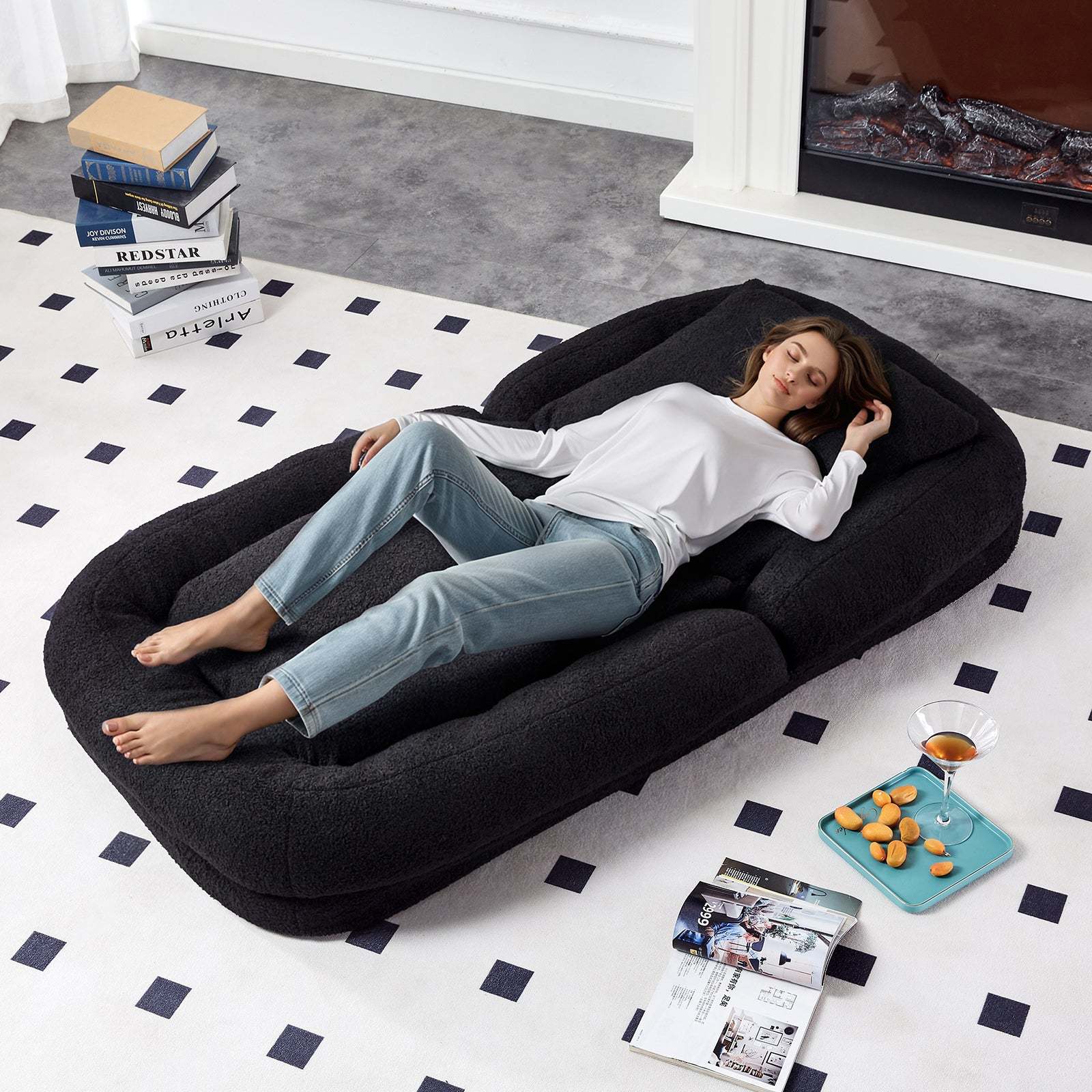 Black Teddy Folding Sofa Chair - 5-Pos Adjustable for Gaming & Relax Item image 6