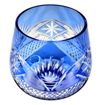Fancy Vintage Cut Glass Blue Clear Goblet Wine Glass Décor 3.5in Diamond... - $35.99