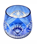 Fancy Vintage Cut Glass Blue Clear Goblet Wine Glass Décor 3.5in Diamond... - $685.23 MXN