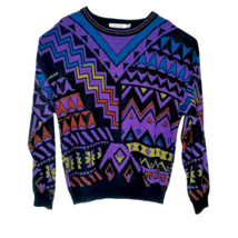 Trend Basics Mens XLT Sweater Geometric 80s 90s Vintage Purple Colorful Pullover - £25.99 GBP