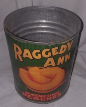 Raggedy Ann Peach Tin Can Container Raggedy Ann Corporation Opened Used. - £36.75 GBP