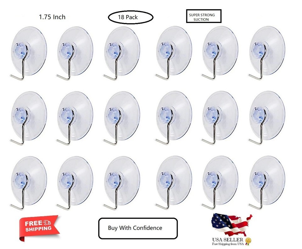 18-Pack BPA-Free Suction Cups with Metal Hooks 1.75&quot; Diameter Clear Supe... - $8.90