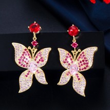 CWWZircons Gorgeous Cute Butterfly Shaped Red Pink Cubic Zircon Dangle Drop Earr - £17.98 GBP