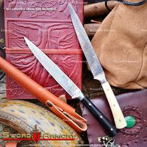 Medieval Gears Folded Steel Damascus Handmade Fixed Blade Knife Horn Han... - £55.50 GBP