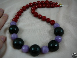 (v700) Black Purple Red Hat Society lady glass bead Necklace - £39.55 GBP