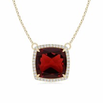 ANGARA Cushion Garnet Halo Pendant with Filigree in 14K Solid Gold | 18&quot; Chain - £1,732.44 GBP