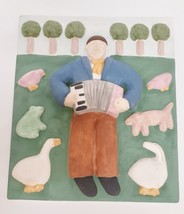 Sigma Ken Goldstrom Ceramic Sculpture Folk Art Man W Accordion L/E 11&quot;x9.5&quot; Vtg - £63.14 GBP