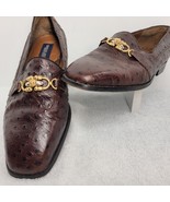 Georgio Brutini OSTRICH Leather Slip-On Gold Lion Buckle Shoes Loafers S... - $79.19