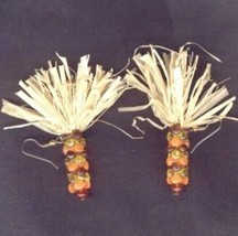 Funky Indian Corn Beads EARRINGS-Thanksgiving Harvest Maize Fall Costume Jewelry - £11.92 GBP