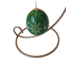 Vintage Real Blown Egg Hand Painted Ornament Snowflake Deer Green Christmas 1996 - $8.56