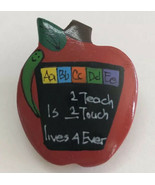 2 Teach Is 2 Touch Lives 4 Ever Red Apple Worm Teacher Pin Brooch - £6.26 GBP