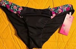 Betsey Johnson Bikini Bottom Size M Black/Red Roses  Scrunched NWT - £13.83 GBP