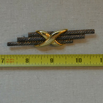 Vintage jewelry large gold tone bar brooch pin X cross mark - $9.89