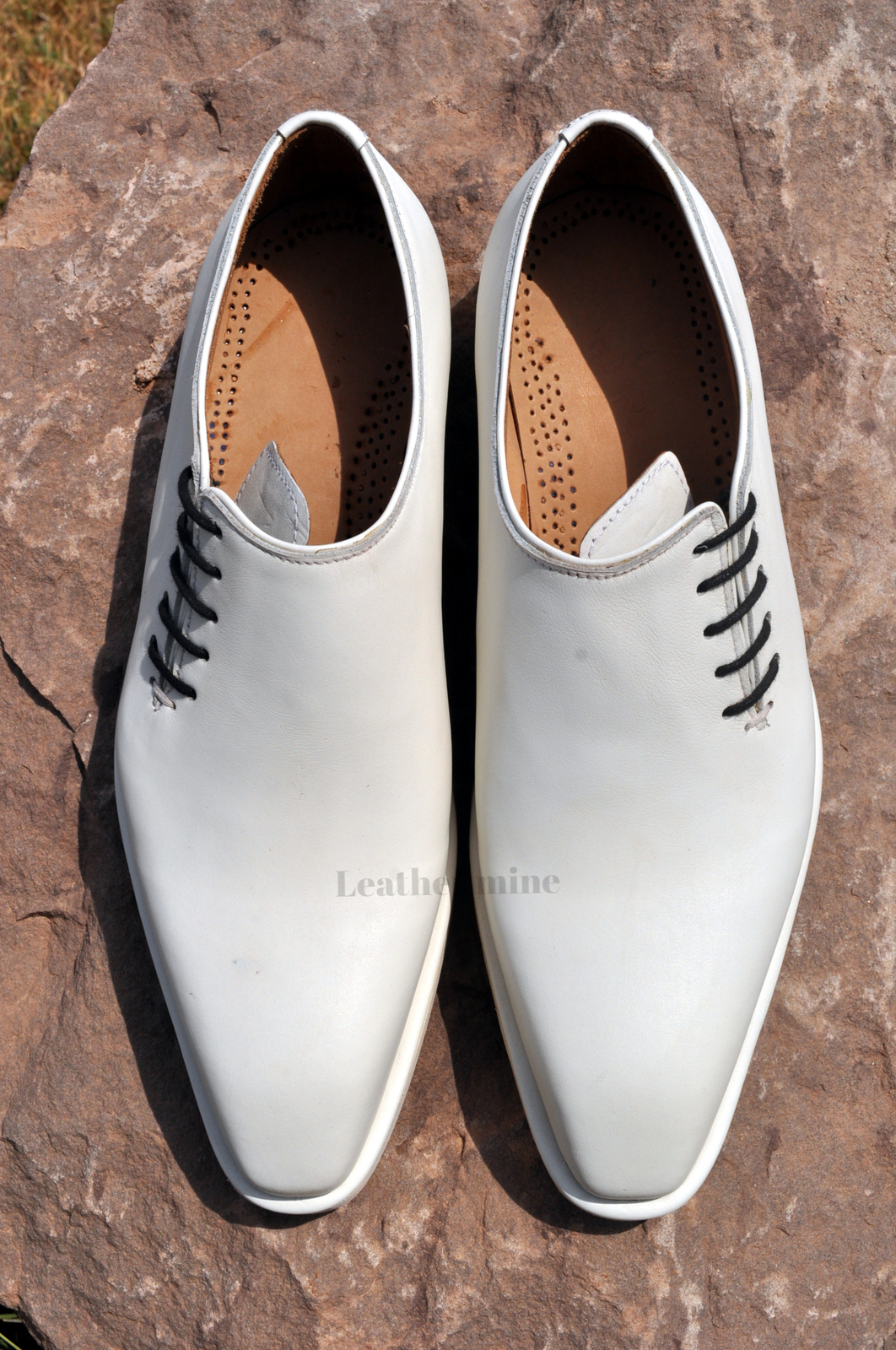 handmade genuine leather men's lace up shoes white leather whole cut shoes