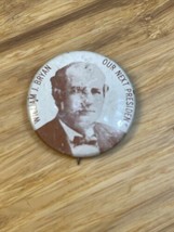 Reproduction William Bryan Presidential Political Campaign Button Pin KG JD - £9.32 GBP