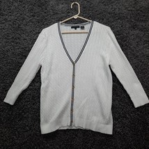 Jeanne Pierre Cardigan Sweater Women Large White Ribbed Deep Plunge V Neck - £11.83 GBP
